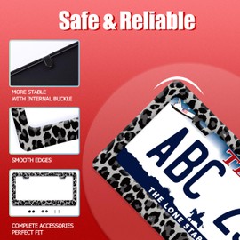 Black Gray Leopard Print License Plate Frame Beautiful Cheetah Print License Plate Holder Funny Stainless Steel Accessories Cars Decor with 2 Holes and Screws Fits Standard Us Ca Vehicles 12.2 X 6 in