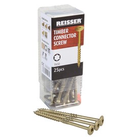 Timber Connector Screws 6 X 80 (25Pk), Fastener Material Carbon Steel, Reisser - Timber Connector Screws, Screw Head Style Raised/Countersunk Head Pin Torx, Screw Length 80mm, Thread Size - Metric 6