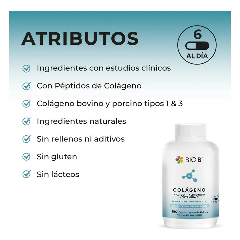 Bio B Colágeno Hidrolizado Ácido Hialu Y Vit C 180
