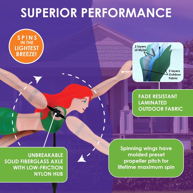 Whirligig Spinner Mermaid 29" – Enchanting Ocean-Themed Design, Weather-Resistant Outdoor