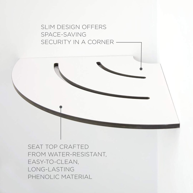 Seachrome Contour Corner Shower Seat, Solid White Phenolic