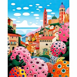 JATOK Paint by Numbers Adults, Paint by Numbers, DIY City by the Sea with Brushes and Acrylic Paints, Hand Painted Oil Painting Canvas for Home Decor, Without Frame (40 x 50 cm)