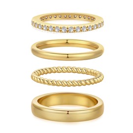OOOPEL 4Pcs Gold Rings for Women,14k Gold Plated Stacking Rings for Women Non Tarnish Dainty Thin Gold Stackable Ring Shiny Cubic Zirconia Gold Thumb Ring Set for Women Engagement Ring Set Size 6-9