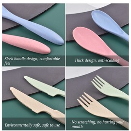 Knives Spoons and Forks Set, Wheat Straw Cutlery Set, Reusable Flatware Set for 4, Utensils for Party, Travel, Work, Picnic, Camping or Daily Use (Green, Beige, Pink, Blue)