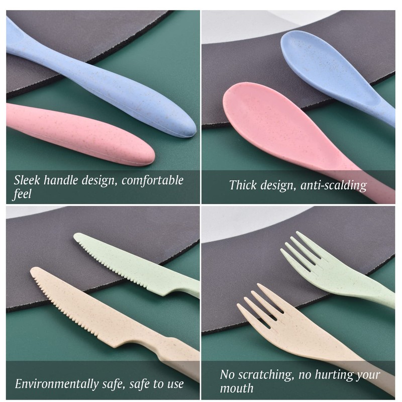 Knives Spoons and Forks Set, Wheat Straw Cutlery Set, Reusable