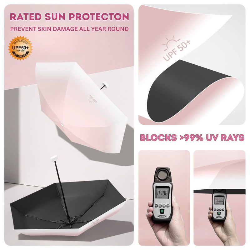 Pocket Mini Umbrella 6-Rib Frame Micro Palm Size, Travel Compact