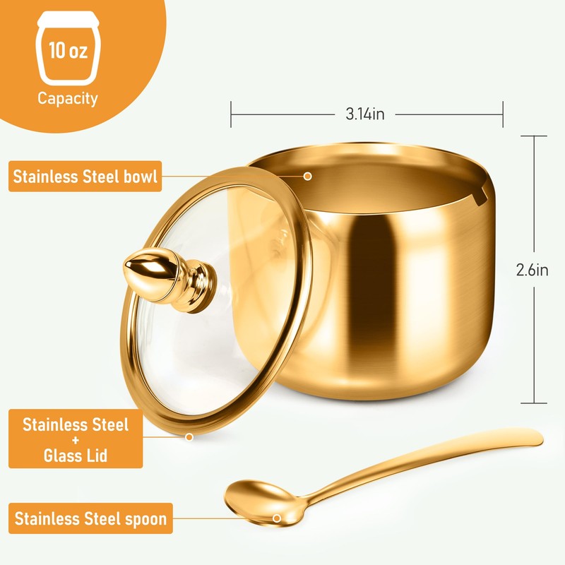 holoith Sugar Container with Glass Lid and Spoon - 10oz