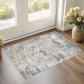 UERMEI 2x3 Entryway Area Rug: Washable Neutral Modern Abstract Small Rug - Non-Slip Low Pile Throw Indoor Carpet for Entrance Kitchen Front Door Mat Bathroom Entry Kids Room - Blue Grey