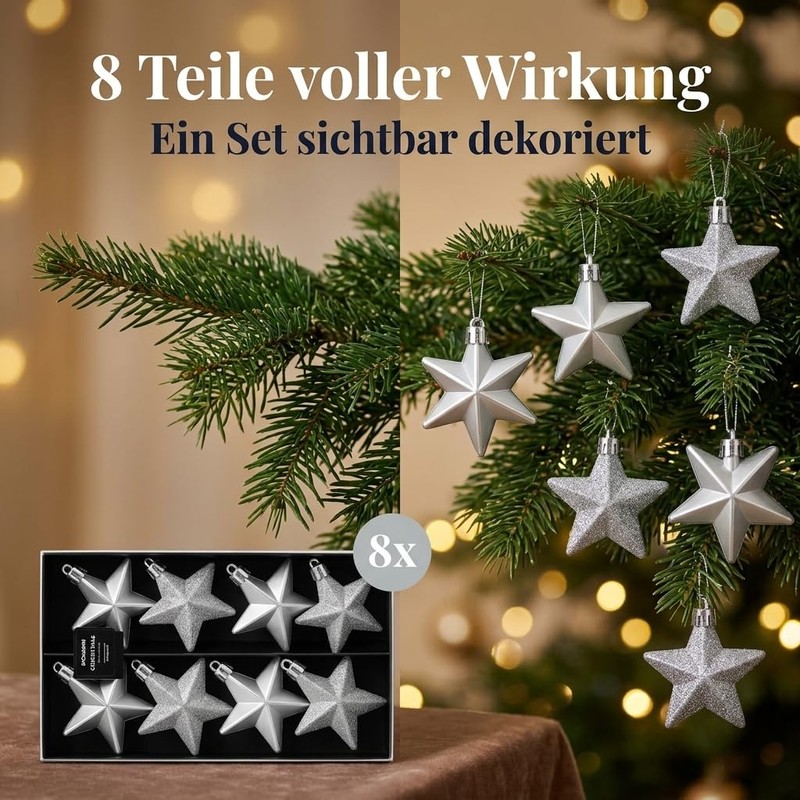 MIJOMA Christmas Decoration Hanging Decoration Stars Silver 6.5 cm Set