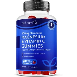 Magnesium & Vitamin C Gummy Bears for Adults - High Dose Magnesium - 90 Berry Flavoured Vegan Gummy Bears - Nutravita