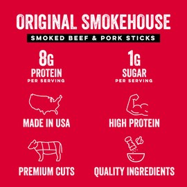 Chef’s Cut Real Snack Sticks | High Protein Meat Snack, 8g Protein & 90 Calories, Gluten Free, Keto-Friendly, Premium Smoked Beef & Pork Blend | Original Smokehouse | 1 oz Stick (12-Count Bag)