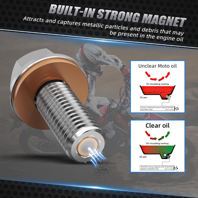 NICECNC M8X1.25 Sliver Magnetic Oil Drain Plug Bolt Compatible with