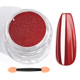 SAVILAND Red Chrome Nail Powder: 1g Metallic Mirror Effect Nail Art Chrome Powder with Sponge Stick for Gel Nails, DIY Salon Manicure Decoration Pigment Dust