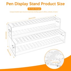 96-Slots Acrylic Pen Holder,2-Tier Pen Display Stand for Craft Shows,Clear Beadable Pens Stand Paint Brush Holder Pencil Organizer Makeup Brush Rack Marker Organizer for Office Desk School Supplies