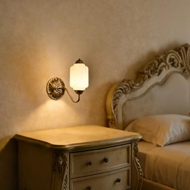 HYDELITE Vintage Gold Milk Glass Wall Sconce with White Pumpkin Shade