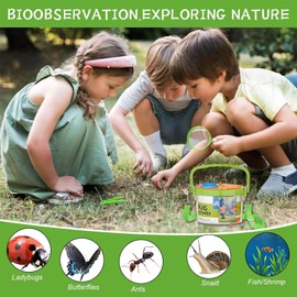11 Stück Forscherset für Kinder, Outdoor Spielzeug Set, Insekten Beobachtungsbox, mit Insektenfänger, Becherlupe, Mikroskop, Pinzette, Kordelzugbeutel, für Kinder Outdoor Wissenschaft Natur Erkundung