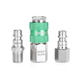 OEMTOOLS 26131 High Flow 3 Piece Coupler and Plug Kit, Air Fittings for HVLP Spray Guns and High Torque Wrenches, 1/4 Inch NPT and 1/4 Inch Body