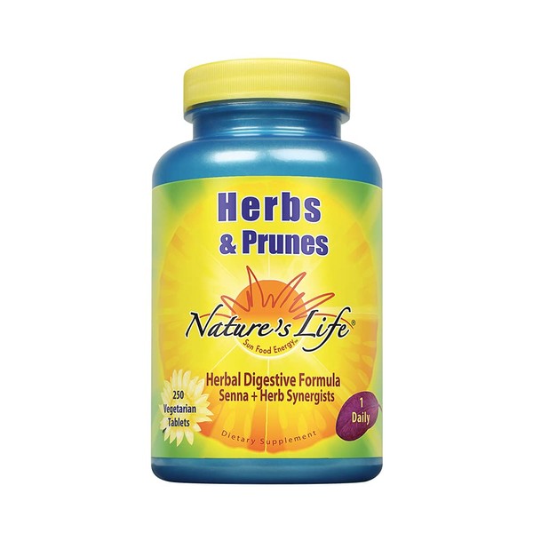 Nature's Life Herbs & Prunes | 400mg Senna & Herbal Blend for Healthy Digestion Support | Non-GMO | 250 Tabs, 250 Serv.