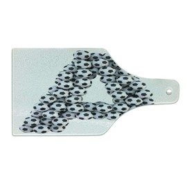 Ambesonne Letter A Cutting Board, Realistic Soccer Balls in form of Capital A Sports Play League Competition Theme, Decorative Tempered Glass Cutting and Serving Board, Wine Bottle Shape, Black White