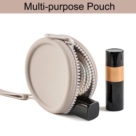 WHHJM Small Silicone Makeup Bag for Women Round Purse Essentials Portable Cosmetic Accessories Organizer Small Travel Kit Storage Pouch (Grey)