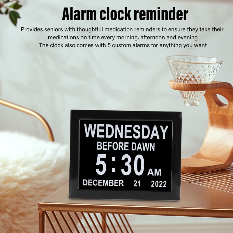 8inch Digital Day Calendar Clock Alarm Reminders Auto Dimming Large