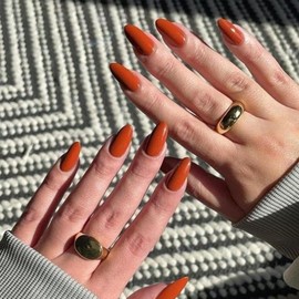 YOSOMK Brown Acrylic Press on Nails Almond Medium Fake Nails Press Ons Full Cover Glue on False Nail Bright Surface Designs Artificial Stick on Nail for Women