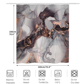 ASDCXZ Marble Shower Curtain 180 x 180 cm, Modern Abstract Art Black Gold Grey Marble Look Texture Bathroom Washable Shower Curtains Polyester Textile Waterproof Bath Curtain for Bathtub with 12 Hooks
