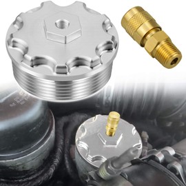 Kujunpao Fuel Filter Cap With Fuel Pressure Port Aluminum Compatible for Ford Powerstroke Diesel 6.0L F250 F350 F450 F550 F650 F750 2003-2007