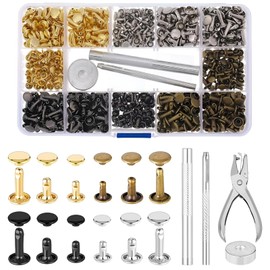 240 Sets Of Leather Rivets With Punch Pliers And Fixing Tools,Leather Rivets Double Cap Rivets Tubular Metal Rivets Leather Rivets Bag,Clothing,Shoes,Leather Craft (4 Colors And 3 Sizes)