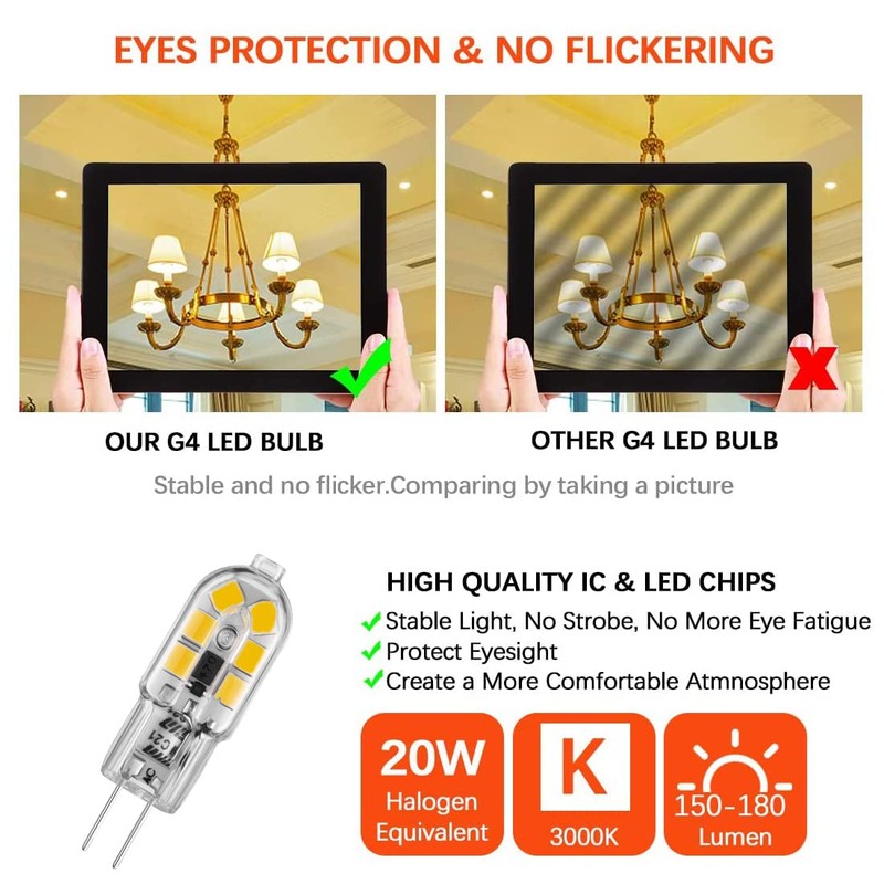 Sriomny G4 LED Bulbs 12V 2W [10-Pack] 3000K Warm White,