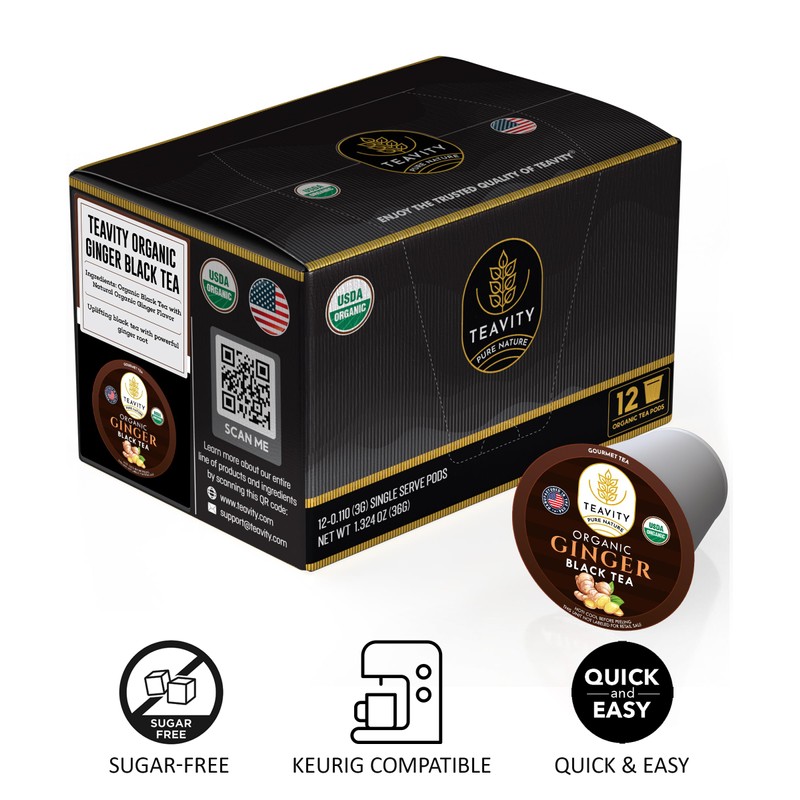 Organic Ginger Tea Pods for Keurig with Unsweet Black Tea