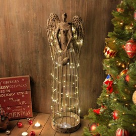 Angel Garden Statue with Heart, Outdoor Antiqued Metal Yard Art Decor Lawn Patio Decorations Garden Trellis for Climbing Plants Potted Vines Ivy Roses Gift Idea For Christmas, 32’’H (Heart)