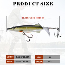 TABKSOLA Whopper Plopper, 13cm/16g Surface Bait with Propeller Tail for Bass, Catfish and Pike, Suitable for Freshwater and Saltwater