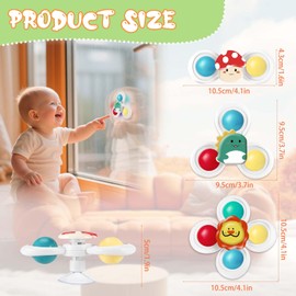 Tapvai Pack of 3 Suction Cup Toy Baby, Spinner Baby Relieves Anxiety with Suction Cup, Toy Children Built-in Beads, Fidget Spinner for 1-6 Years, Gifts for Bathtub 2 (Ball Style)