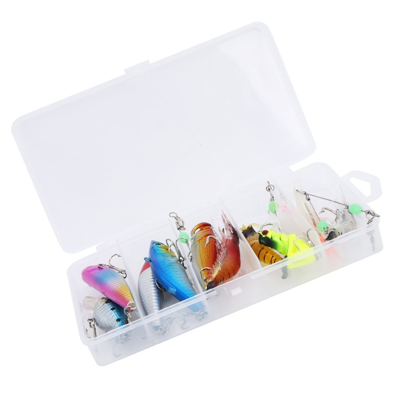11pcs Fishing Lure Kit Mini Plastic Metal Soft Shrimp Hard