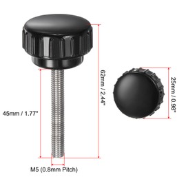 QUARKZMAN Pack of 4 Thumb Screws with Thread M5 x 45 mm x 25 mm Round Head Screw Stainless Steel 304 Round Handle Bolt Clamping Buttons 25 mm Hand Buttons Thumb Screws Tension Screw for Industrial