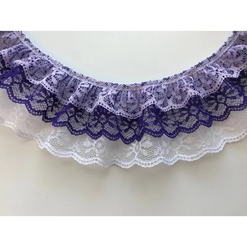 Unbranded Lavender Purple and White Triple Ruffled Lace Trim, 3
