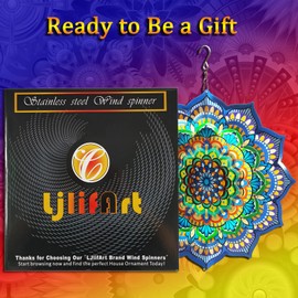 LJlifArt Wind Spinner Mandala Blossom 12 inch 3D Stainless Steel Worth Gift Laser Cut Hanging Wind Spinners Metal Kinetic Yard Art Decorations Indoor/Outdoor Décor