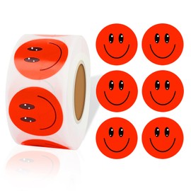 Happy Face Circle Dots Smile Face Labels Reward Teachers Stickers 500Pcs (1 inch Red)