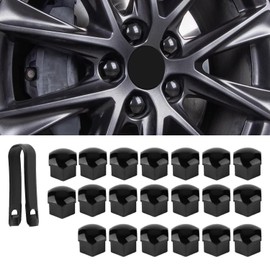 Kalmaegee 20PCS 17MM Wheel Nut Covers Universal Car Wheel Lug Nut Covers Wheel Bolt Covers Caps with Removal Tool (Black)