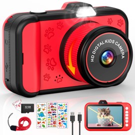Children's Camera, 3.5 Inch Large Display Children's Camera with 360° Rotating Zoom Lens, Selfies, LED Flash, 1080P Digital Camera Camera Children with 32G Card, Toy Gifts for Children 3-12