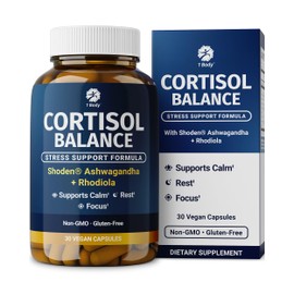 1 Body Cortisol Support for Women & Men – Ashwagandha, Phosphatidylserine & Saffron – Stress Relief, Calm Mood, Balanced Energy & Sleep Support – Vegan