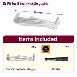 5 Inch Heavy-Duty Gutter Hangers, Rain Gutter Hangers with a Pre Inserted Rust Resistant Screw, Stainless Steel Supports - Rustproof, Easy Installation for 5” K-Style & Half-Round Gutters (50)