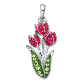 JewelryWeb 11.54mm 925 Sterling Silver Rhodium Plated Preciosa Crystal Tulips Pendant Necklace-Pendant for Women
