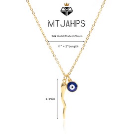 MTJAHPS Horn eye necklace, Italian horn, 14k Gold-Plated Italian horn necklace, protection necklace, talisman, evil eye jewelry for woman