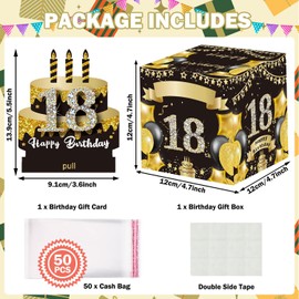 18th Birthday Surprise Gift Box, Happy 18th Birthday Money Gift Boxes for Cash Surprise Pull Out Money Gift Box Birthday Gifts for Boys Girls 18th Birthday Party Decorations (with 50PCS Bags)
