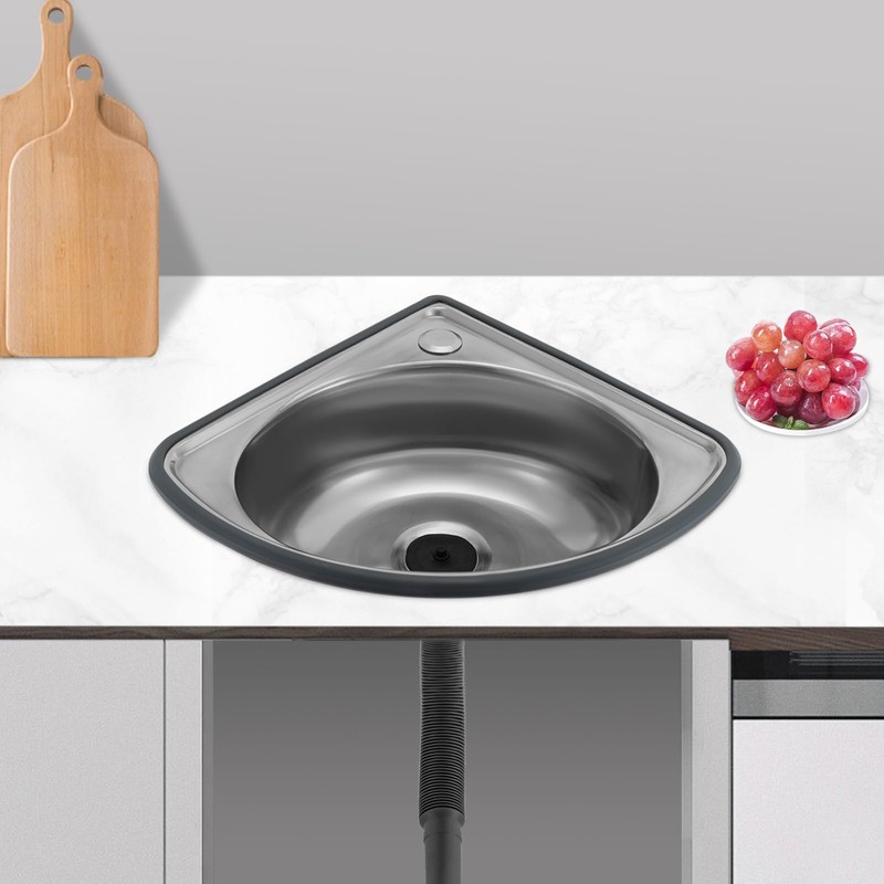 WUSILILU Corner Basin Sink, Countertop Mounted Stainless Steel Single Bowl