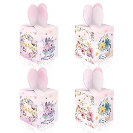 RIGHTA TECH 12 Pcs Small Tea Time Day Treat Gift Boxes, Spring Vintage Teapot Floral Candy Boxes Candy Goodie Boxes Tea Party Favors Boxes with Handle for Tea Birthday Party Supplies Favors