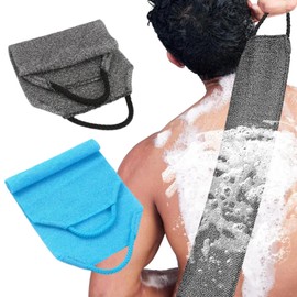 Jravezt Body Towel, Set of 2, Body Washing, Foaming Scaling, Back Acne Prevention, Bath Towel, Exfoliating Care, Body Care, Unisex (Blue + Gray)