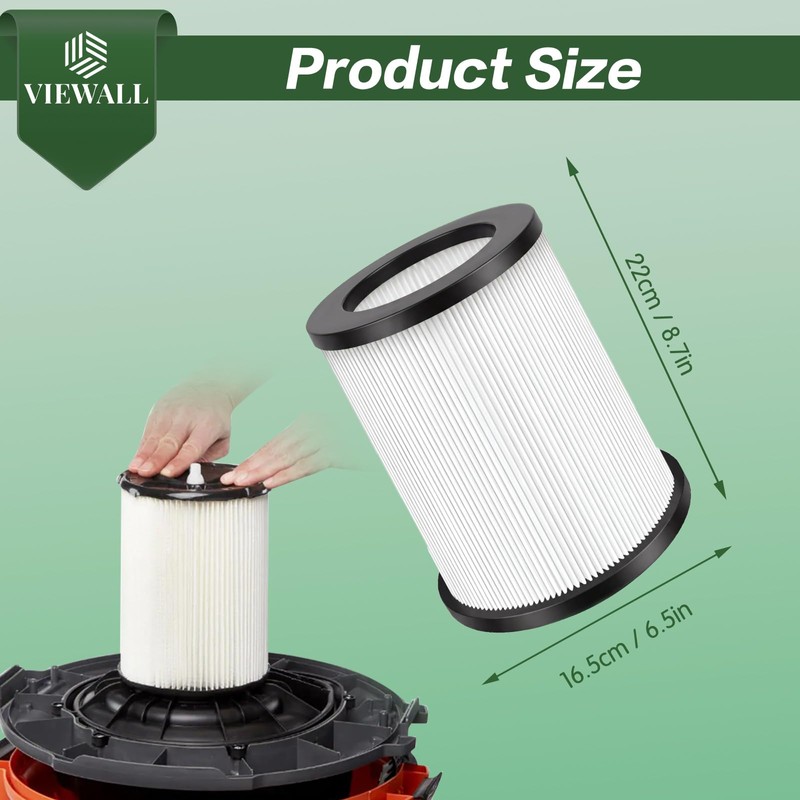 2 Pack VF4000 Replacement Filter, Standard Wet/Dry Vac Filter Vf4000